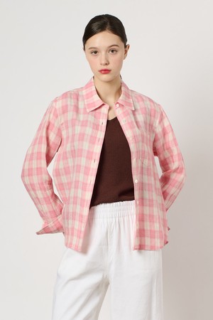 [24SU]소프트 린넨 체크 블라우스 - Light Pink B4M4B42721
