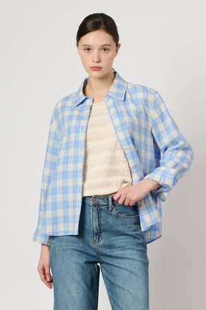 [24SU]소프트 린넨 체크 블라우스 - Sky Blue B4M4B42752