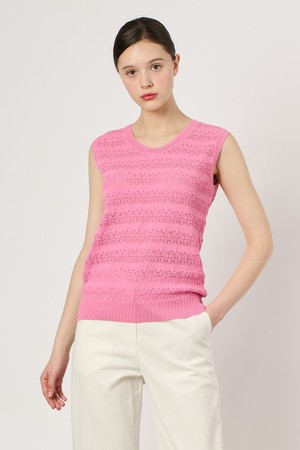 [24SU]라운드넥 슬리브리스 니트 탑 - Pink B4M4K31722