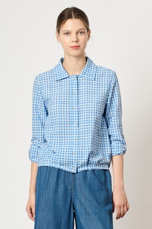 [24FA] 체크 밴딩 블라우스 - Light Blue B4F7B47051