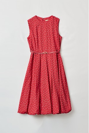[24FA] 도트프린트 슬리브 원피스 - RED B4F7O61524