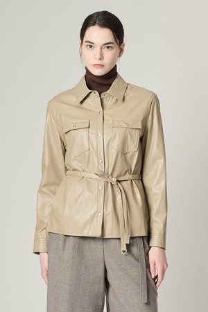 [24WT] 에코레더 벨티드 셔츠형 블라우스  - LIGHT BEIGE  A4W9B40571