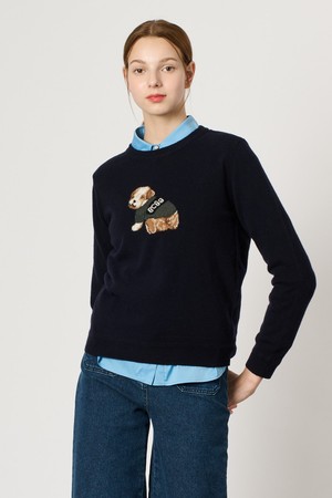 [24WT] 캐시블랜딩 원포인트 니트 탑 - NAVY B4WAK31755