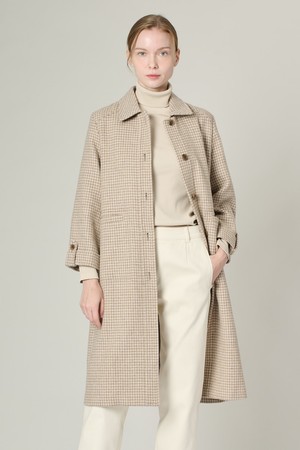 [25SS] 스탠카라 소매턴업 체크 코트  - M BEIGE A5S1H80172