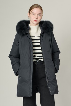 [24WT] 폭스퍼 니팅블럭 하프 구스다운  - DARK GRAY A4WAF82517