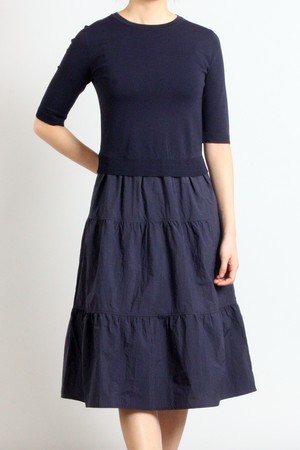 [25SM] 반소매 스커트 세트 원피스 - NAVY B5M4I60155