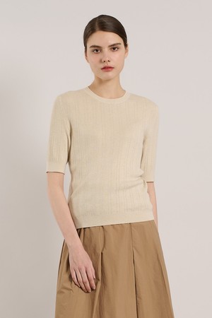 [25SS] 립 변형 하프슬리브 니트 탑 - LIGHT BEIGE A5S2K38371