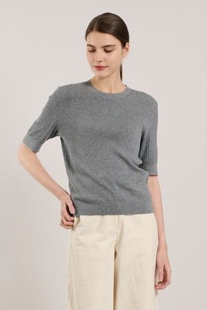 [25SS] 립 변형 하프슬리브 니트 탑 - MULTI M GRAY A5S2K38397