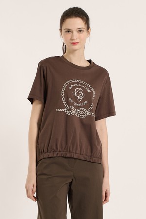 [25SU] 실켓 로프 자수 반팔 티셔츠 - BROWN B5B4X42574