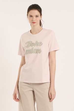 [25SU] 플라워 자수 비딩 티셔츠 - LIGHT PINK B5B4X42221