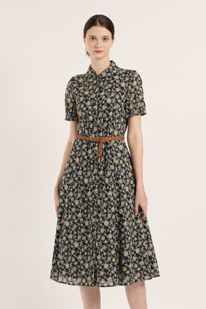 [25SM] 프린트 벨티드 원피스 - NAVY B5B4O63155