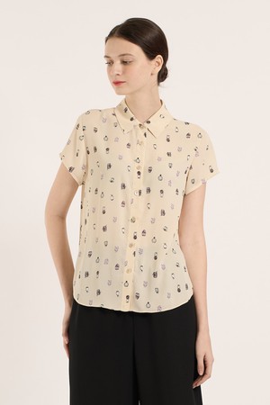 [25SM] 퍼퓸 프린트 반팔 블라우스 - LIGHT BEIGE B5B4B48871