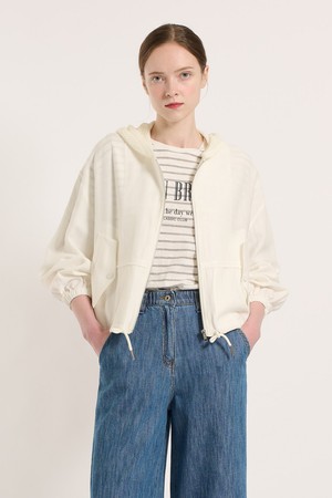 [25SU] 니트 후드 블록 집업 - WHITE B5M3G17510