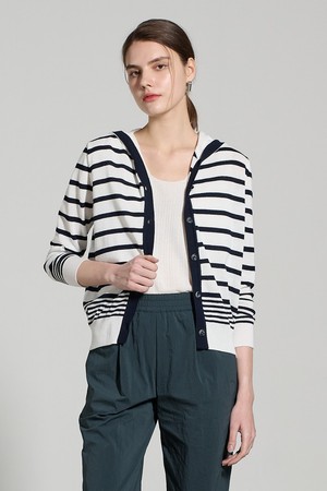 [25SU] 버튼업 스트라이프 후드 가디건 - DARK NAVY A5M3K10256