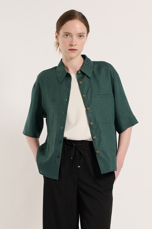 [25SU] 투 포켓 린넨 셔츠 - DARK GREEN B5M4B48543