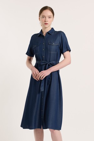 [25SU] 벨티드 포켓 데님 원피스 - INDIGO B5M4O68460