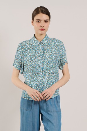 [25SU] 플라워 프린트 블라우스 - M BLUE A5M4B48553