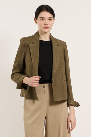 [25SU] 원 버튼 숏 헤링본 린넨 자켓 - KHAKI B5M3J10245