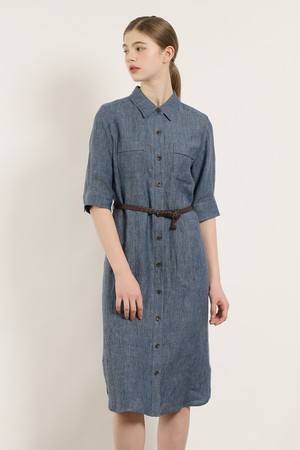 [25SU] 포켓패치 린넨 라인 원피스 - DARK BLUE B5M4O62354