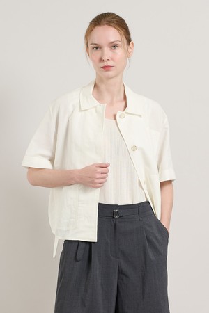 [25SU] 반소매 셔츠카라 린넨자켓 - WHITE A5M4J13910