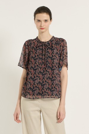 [25SU] 숄더 플리츠 쉬폰 블라우스 - NAVY B5B5B44555