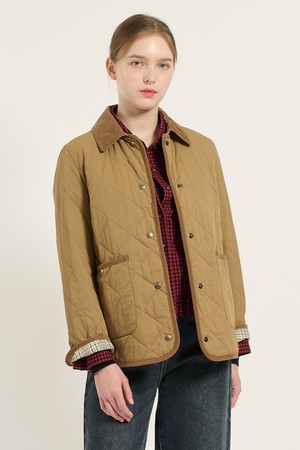 [24WT] 코듀로이 배색 퀼팅 점퍼 - DARK BEIGE B4D9R13773