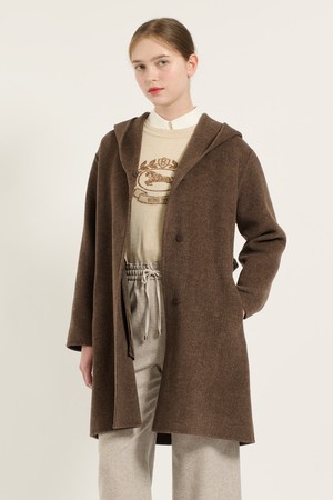 [24WT] 숄 후드 핸드메이드 코트 - M BROWN B4DAH86379