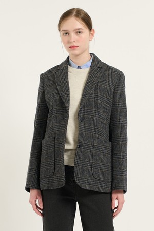 [24WT] 투버튼 체크 싱글 자켓 - CHARCOAL GRAY B4DAJ12898
