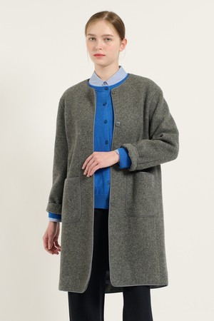 [24WT] 배색 바인딩 라운드넥 코트 - MULTI M GRAY B4DBH86597