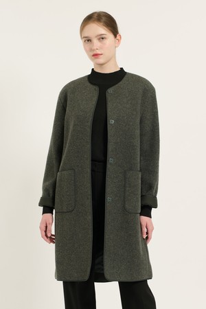 [24WT] 배색 바인딩 라운드넥 코트 - M GREEN B4DBH86548