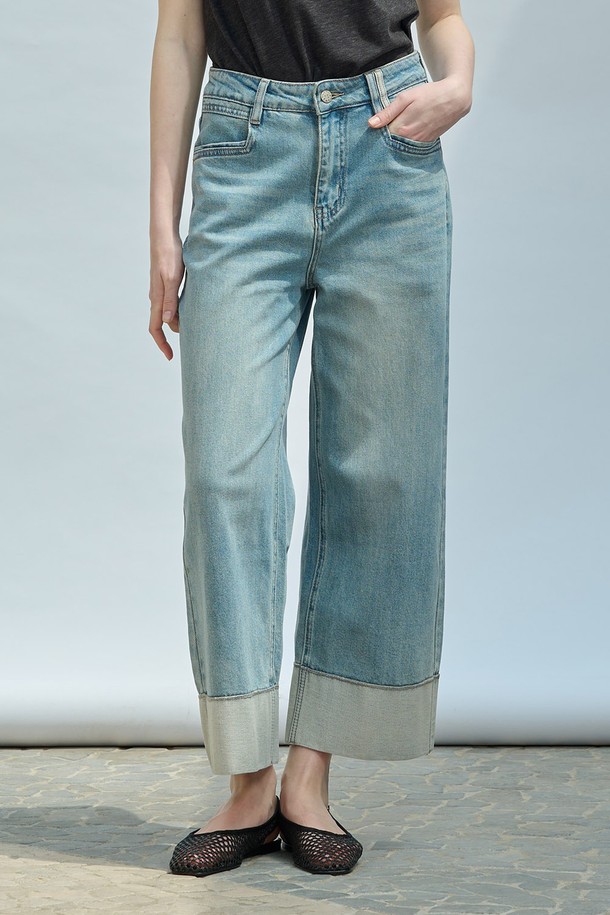 ALL&SUNDRY - 데님 - [25SU] 트렌디 턴업 데님 - LIGHT BLUE A5M4I39751