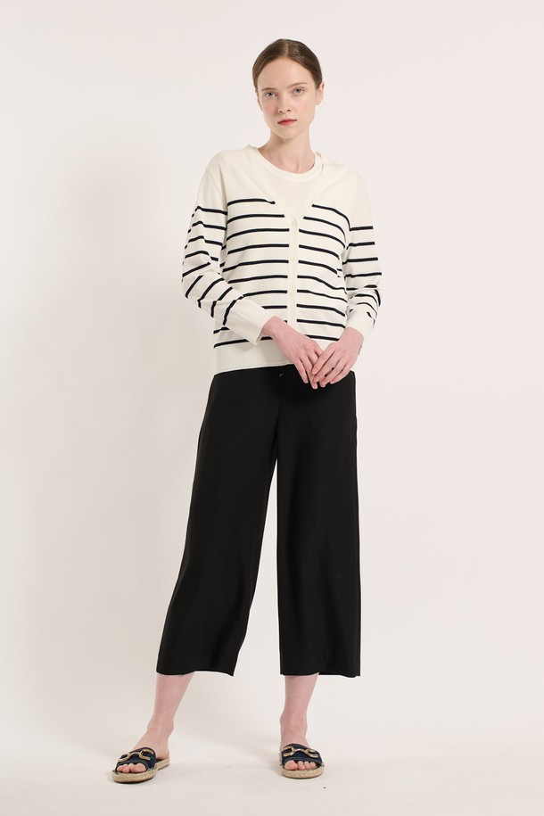 BCBG - 가디건 - [25SU] 스트라이프 브이넥 니트 가디건 - OFF WHITE B5M3K27112