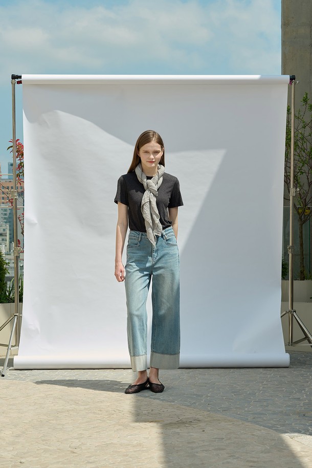 ALL&SUNDRY - 데님 - [25SU] 트렌디 턴업 데님 - LIGHT BLUE A5M4I39751