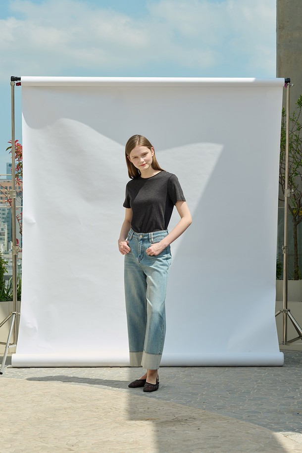 ALL&SUNDRY - 데님 - [25SU] 트렌디 턴업 데님 - LIGHT BLUE A5M4I39751