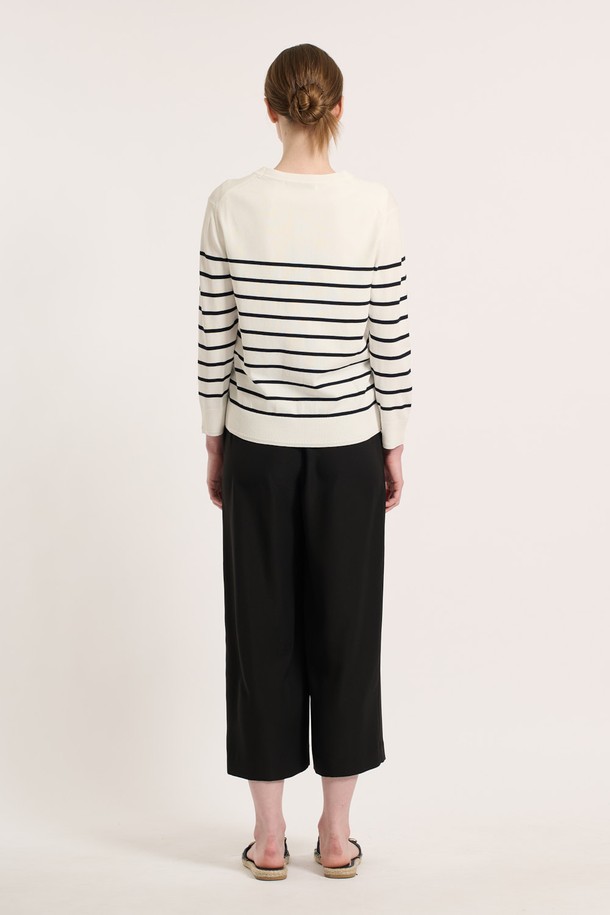BCBG - 가디건 - [25SU] 스트라이프 브이넥 니트 가디건 - OFF WHITE B5M3K27112