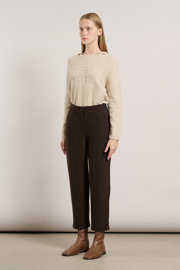 [25WT] 뒤밴드 기모 팬츠 - DARK BROWN A5WBP34075는 쌀쌀한 날씨에 따뜻하게 착용하기 좋은 여성용 기모 팬츠입니다. 다크 브라운 컬러의 스트레이트 핏 긴 바지로, 베이직하고 캐주얼한 스타일을 연출합니다. 겉감은 부드러운 촉감이며, 안감은 기모로 처리되어 보온성을 높였습니다. 허리 뒷부분에 밴딩 디테일이 있어 편안한 착용감을 제공하며, 출근룩, 캐주얼, 미니멀, 클래식 등 다양한 스타일로 활용하기 좋습니다. 가을, 겨울 시즌에 어울리는 두께감 있는 팬츠입니다.
