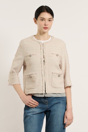 [25SU] 수술 포인트 트위드 자켓 - LIGHT PINK B5M3J10621