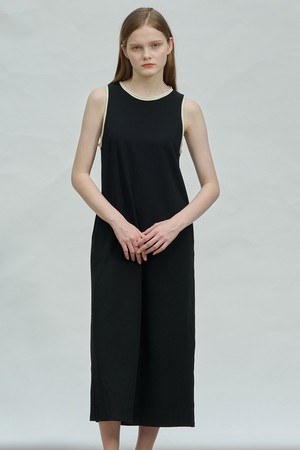 [25SU] 슬리브리스 배색 롱 원피스 - BLACK A5M4I69099