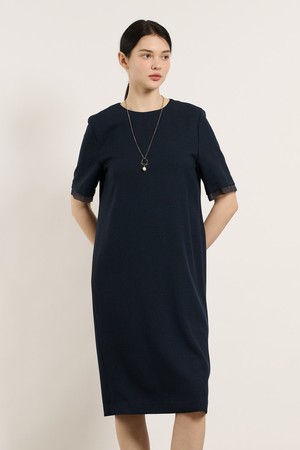 [25SU] 쉬어 소매 스트레이트 원피스 - NAVY B5M4O63355