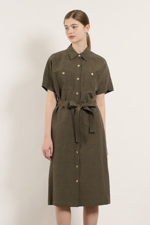 [25SU] 투포켓 린넨 벨티드 원피스 - KHAKI B5M4O62845