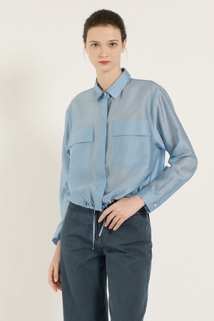 [25SU] 스트링 포켓 실키블라우스  - LIGHT BLUE B5B3B40451