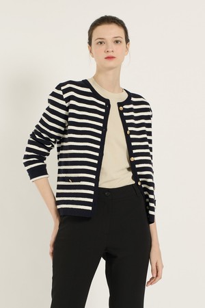 [25SU] 앙코르 스트라이프 가디건 - NAVY B5B3K10455