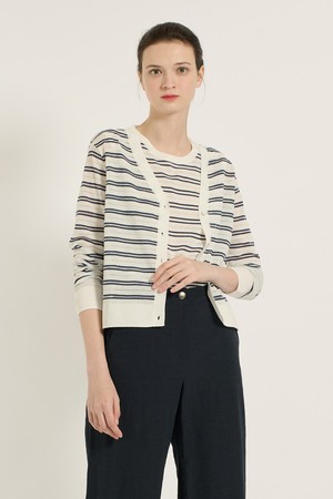 [25SU] 스트라이프 브이넥 가디건 - NAVY B5B4K21555