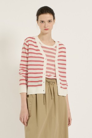 [25SU] 스트라이프 브이넥 가디건 - RED B5B4K21524
