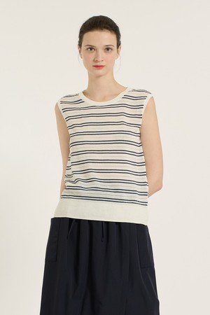 [25SU] 스트라이프 슬리브리스 - NAVY B5B4K31555