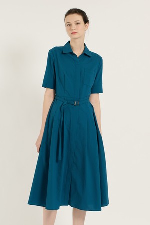 [25SU] 엠보 벨티드 원피스  - PEACOCK BLUE B5B4O62158