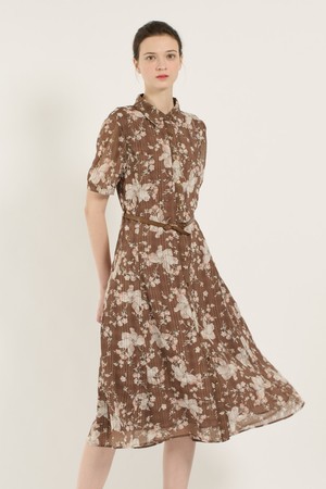 [25SU] 플라워 프린트 체크 원피스 - BROWN B5B4O62474