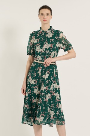 [25SU] 플라워 프린트 체크 원피스 - GREEN B5B4O62442