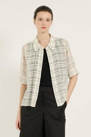 [25SU] 시스루 체크 블라우스 - WHITE B5B5B43610