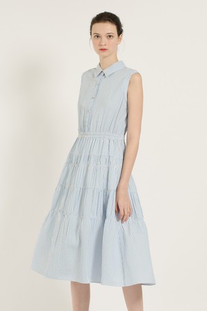 [25SU] 스트라이프 티어드 원피스 - SKY BLUE B5B5O63552